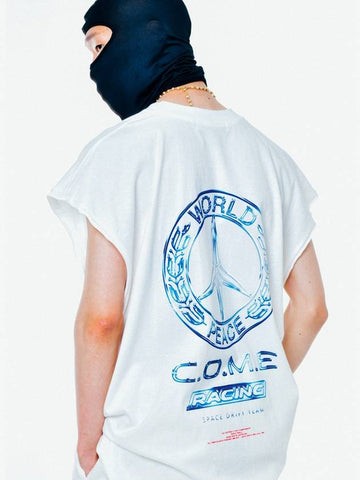 WORLD PEACE Oversized Raw Edge Sleeveless T Shirt White - C.O.M.E - BALAAN 1