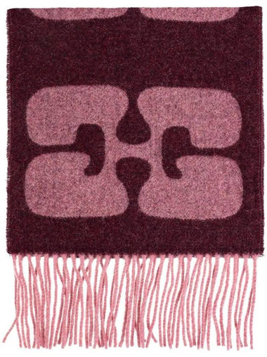 Fringe Detail Wool Scarf Burgundy - GANNI - BALAAN 1