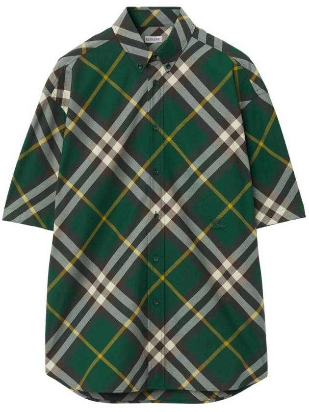 Embroidered Logo Plaid Short-Sleeve Shirt Green - BURBERRY - BALAAN 1