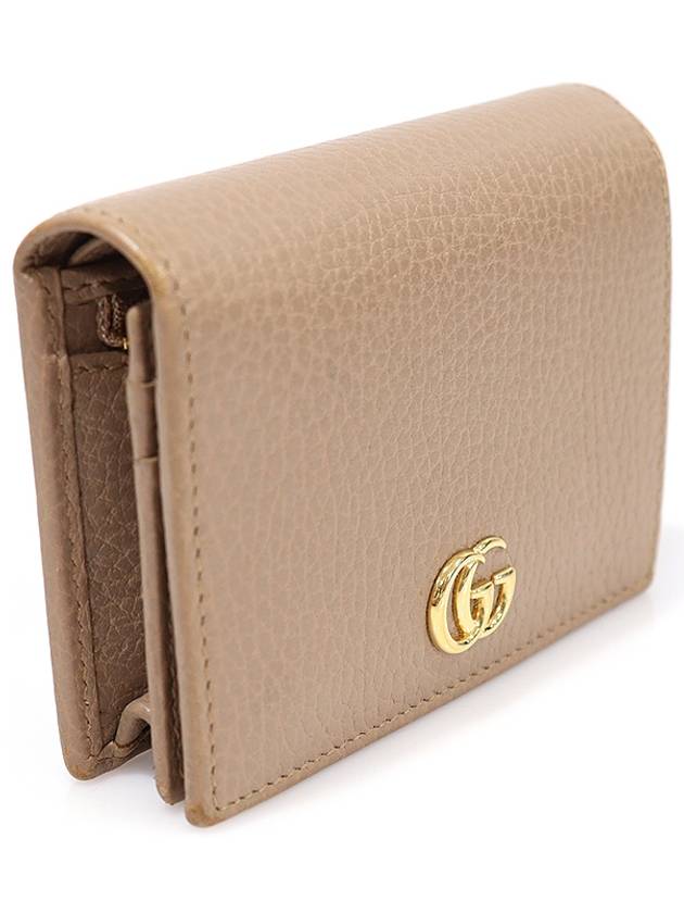 456126 Beige texture leather gold plated GG Marmont card case half wallet - GUCCI - BALAAN 2