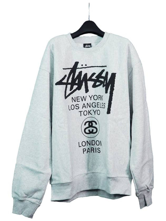 Italian Origin Top Wear World Tour Crew Neck Ash Heather 2023 Sweatshirt 3913792 - STUSSY - BALAAN 1