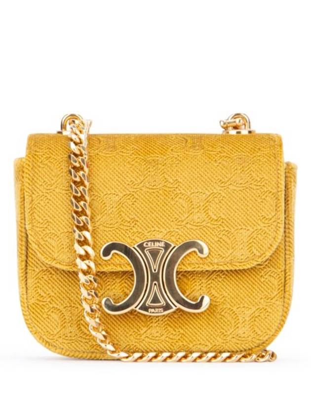 Mini Chain Claude Velvet Triomphe All-Over Cross Bag Gold - CELINE - BALAAN 1