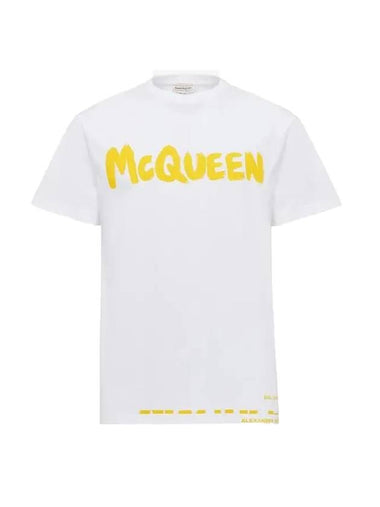 Men's Graffiti Logo Short Sleeve T-Shirt White - ALEXANDER MCQUEEN - BALAAN 1