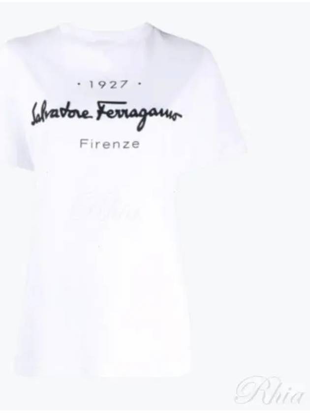 1927 Signature Short Sleeve T-Shirt White - SALVATORE FERRAGAMO - BALAAN 2