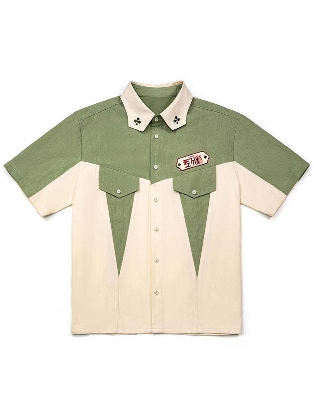 Men's I4SS02GR Shamrock Patch Bowling Shirt Green - IOEDLE - BALAAN 2