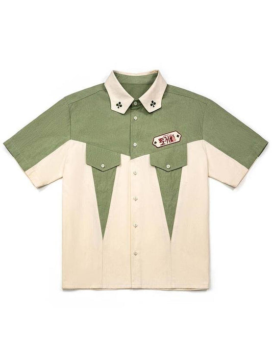 Men's I4SS02GR Shamrock Patch Bowling Shirt Green - IOEDLE - BALAAN 2