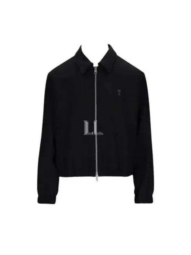 De Coeur Leather Patch Wool Zip-Up Jacket Black - AMI - BALAAN 2