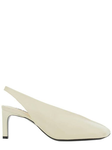 White Slingback Pumps With Square Toe And High Heel In Leather Woman - JIL SANDER - BALAAN 1