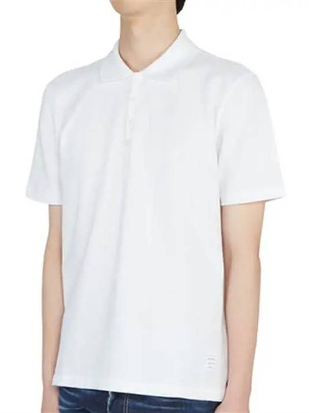 Men's Cotton Pique Center Bag Striped Short Sleeve Polo Shirt White - THOM BROWNE - BALAAN 2