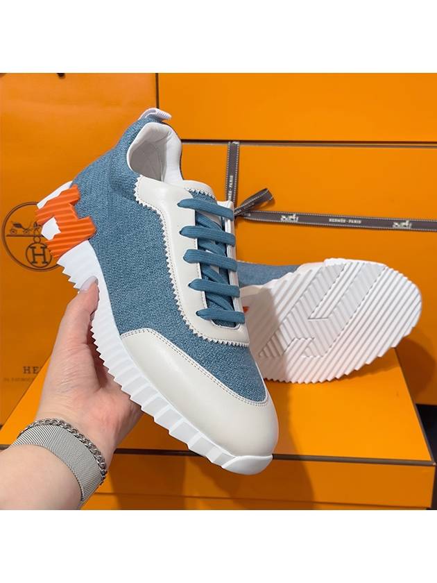 Bouncing Sneakers Chevron Denim Suede Goatskin & Bleu Clair Blanc - HERMES - BALAAN 2