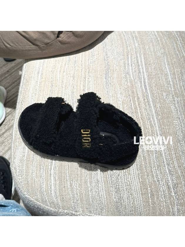 Logo Dioact Shearling Fleece Fur Slippers Sandals Black 37 SIZE - DIOR - BALAAN 2