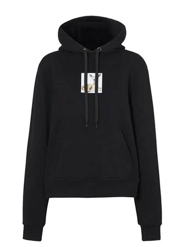 Deer Print Hooded Top Black - BURBERRY - BALAAN.