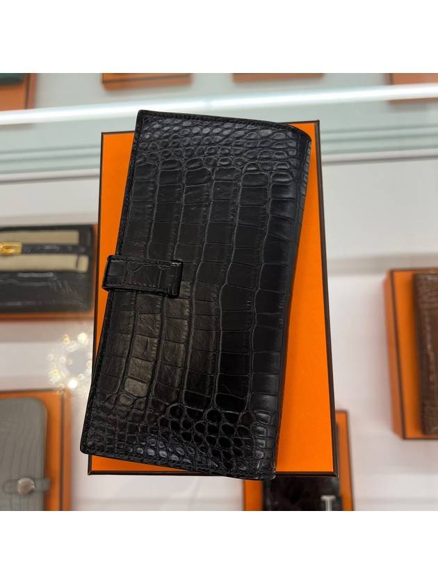 Bean long wallet black gold crocodile leather matte USED - HERMES - BALAAN 3