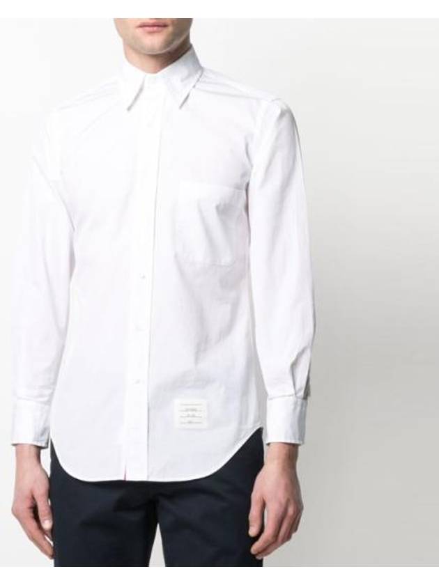 Men's Grosgrain Placket Solid Poplin Long Sleeve Shirt White - THOM BROWNE - BALAAN 3