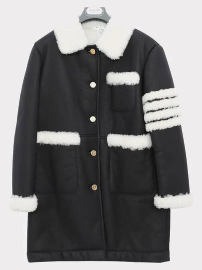 Reverse Shearling 4 Bar Round Collar Single Coat Navy - THOM BROWNE - BALAAN 2