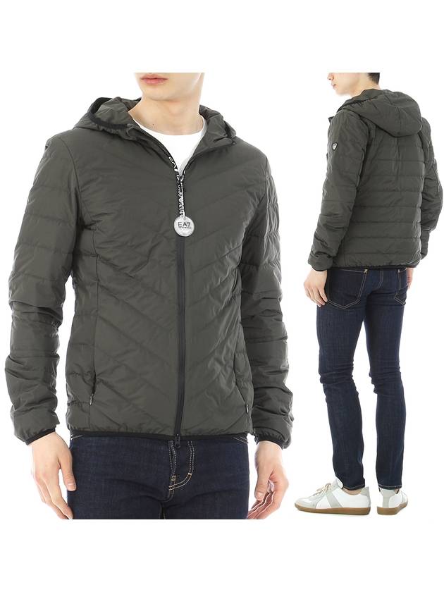 Logo Hooded Down Padding Grey - EMPORIO ARMANI - BALAAN 2