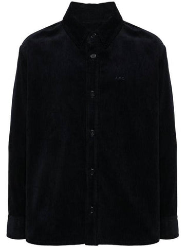 Bobby Embroidered Logo Corduroy Shirt Jacket Dark Navy - A.P.C. - BALAAN 1