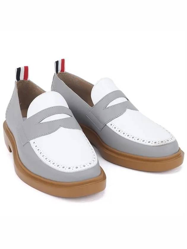 Vitello Calf Leather Penny Loafers White Gray - THOM BROWNE - BALAAN.