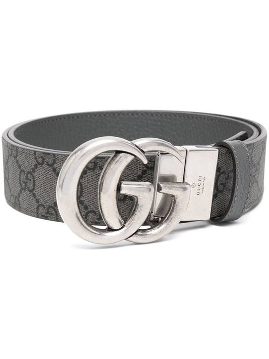 GG Marmont Silver Reversible Thin Belt Beige Blue - GUCCI - BALAAN 2