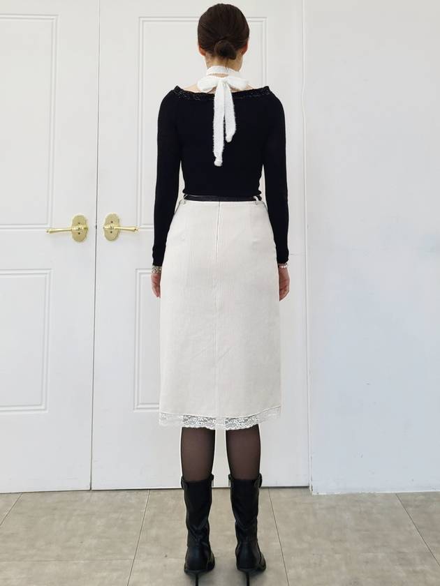 e Women's Lace Point Corduroy H-Line Skirt Cream Ivory - PRETONE - BALAAN 4