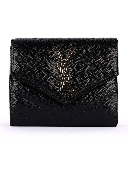 Monogram Cassandra Matelasse Half Wallet Black - SAINT LAURENT - BALAAN 2