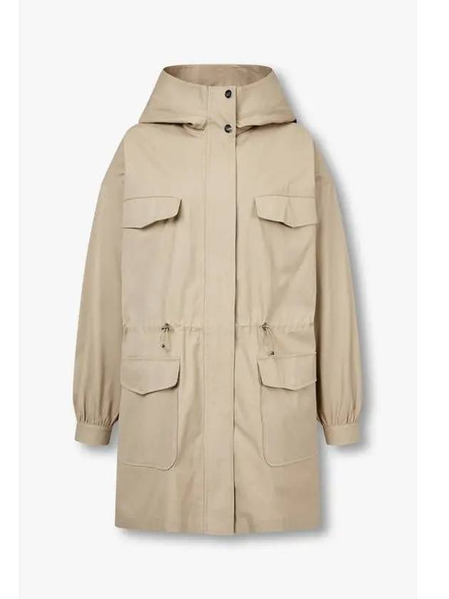 Women s 1981 Logo Patch Hooded Coat Beige - EMPORIO ARMANI - BALAAN 1