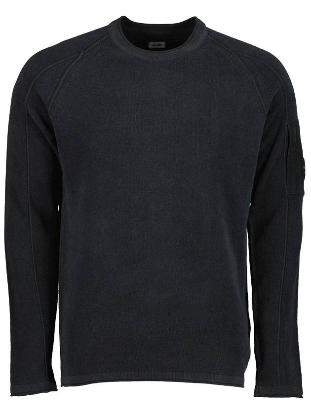 Lens Wappen Crew Neck Knit Black - CP COMPANY - BALAAN.