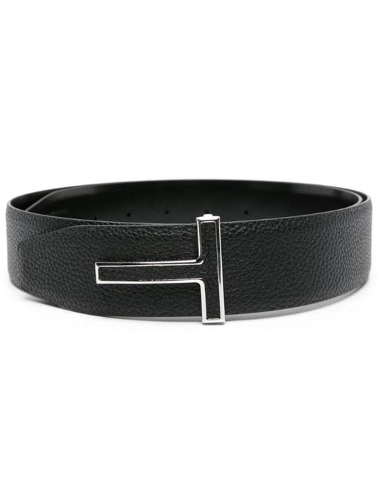 T Buckle Leather Belt Black - TOM FORD - BALAAN 1