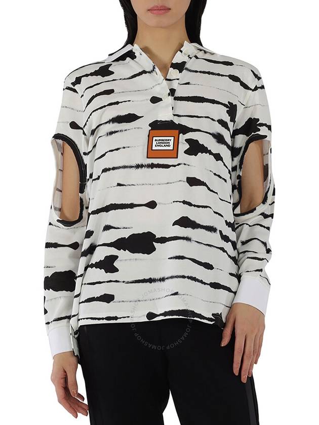 Women's Monochrome Watercolor Print Cotton Long Sleeve Shirt White - BURBERRY - BALAAN 2