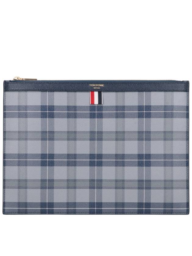 Tartan Pebble Grain Leather Clutch Bag Grey - THOM BROWNE - BALAAN 2