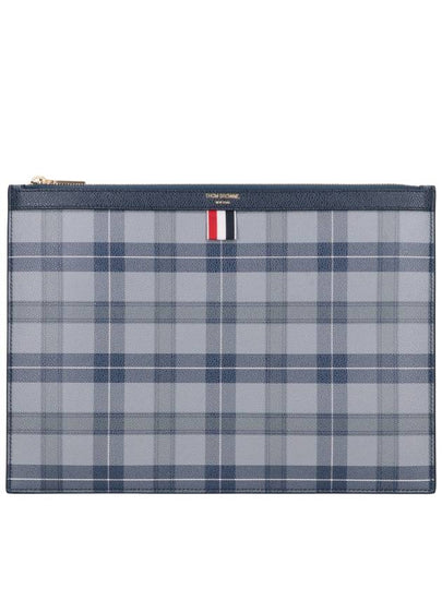 Tartan Pebble Grain Leather Clutch Bag Grey - THOM BROWNE - BALAAN 2