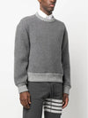 Logo Patch Striped Wool Fleece Crewneck Knit Top Grey - THOM BROWNE - BALAAN 3