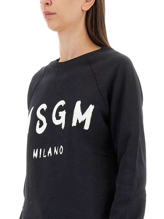 Women's Brushed Logo Crew Neck Sweatshirt Black - MSGM - BALAAN 5