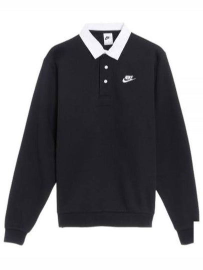 Club Fleece Long Sleeve Polo Shirt Black - NIKE - BALAAN 2