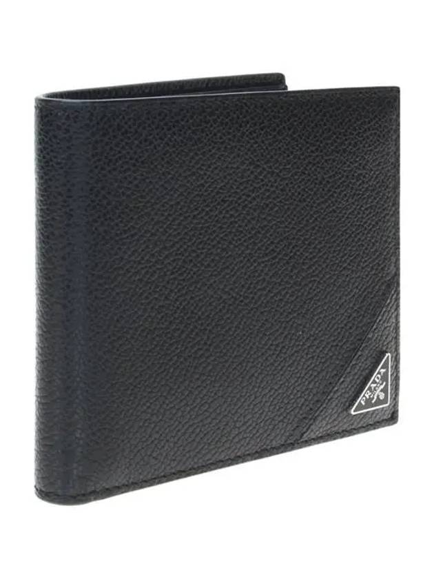 Triangle Logo Leather Half-Wallet Black - PRADA - BALAAN 3