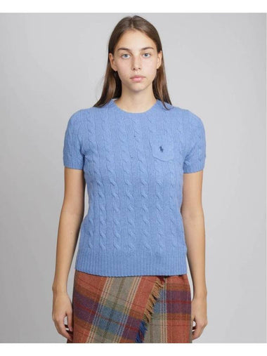 Embroidery Pony Shorts Sleeve Knit Top Blue - POLO RALPH LAUREN - BALAAN 1