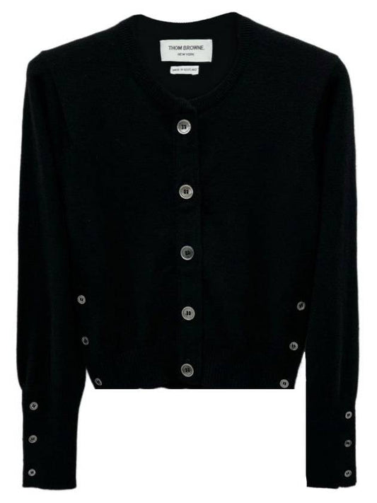 Crew Neck Cashmere Crop Cardigan Black - THOM BROWNE - BALAAN 2