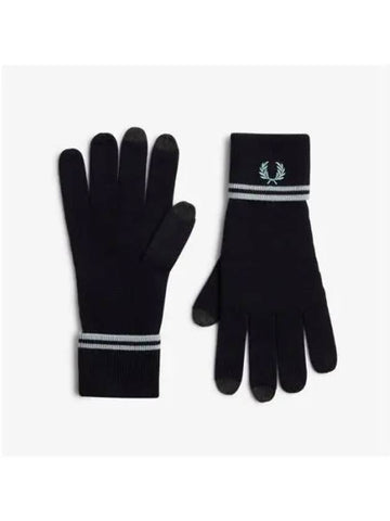 Fred Perry Twin Tip Merino Wool Gloves Navy Silver Blue CFPU2439151 L51 - FRED PERRY - BALAAN 1