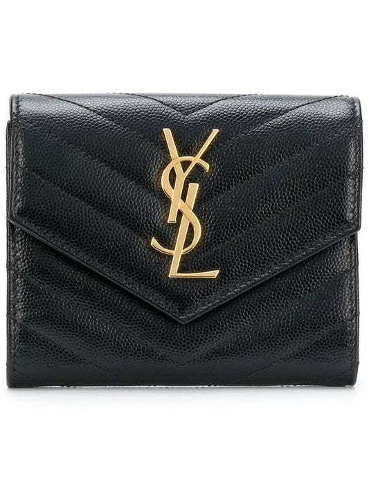 Matelasse Monogram Quilting Flap Half Wallet Black - SAINT LAURENT - BALAAN 2