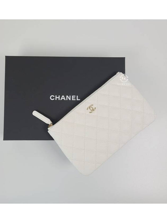 Classic CC logo small pouch clutch caviar white AP1071 - CHANEL - BALAAN 1