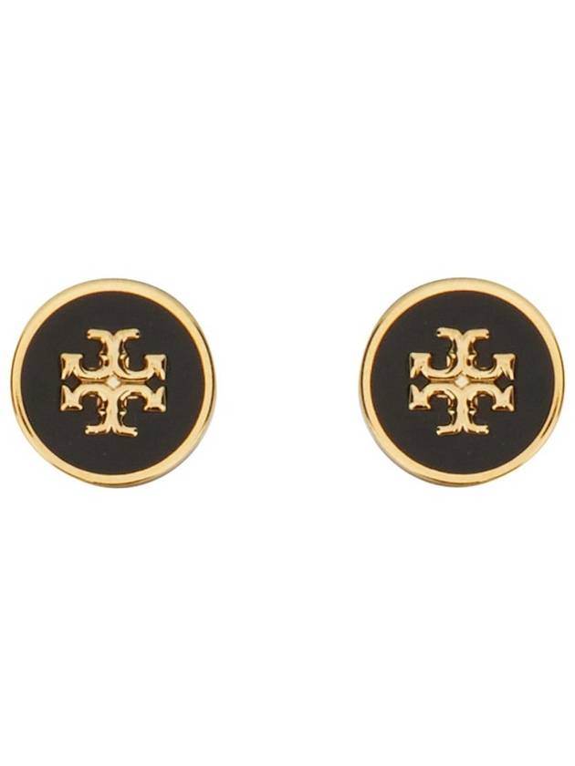 Kira Enamel Circle Stud Earrings Black Gold - TORY BURCH - BALAAN 4