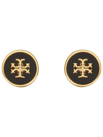 Kira Enamel Circle Stud Earrings Black Gold - TORY BURCH - BALAAN 2