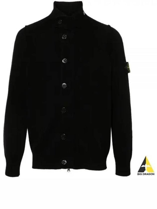 Wappen High Neck Button Up Wool Cardigan Black - STONE ISLAND - BALAAN 2