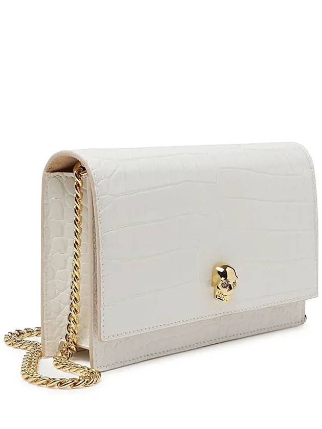 Gold Plated Skull Crocodile Leather Mini Shoulder Bag White - ALEXANDER MCQUEEN - BALAAN 4