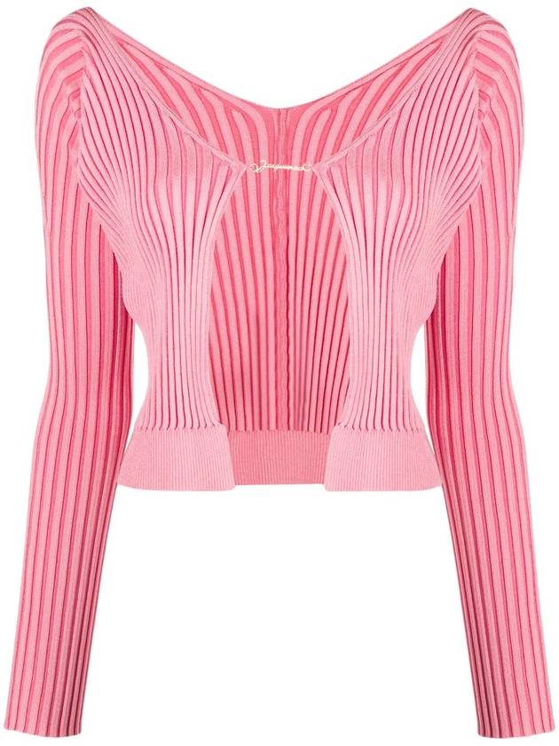 La Maille Pralu Longue Micro Charm Logo Cardigan Light Pink - JACQUEMUS - BALAAN 2