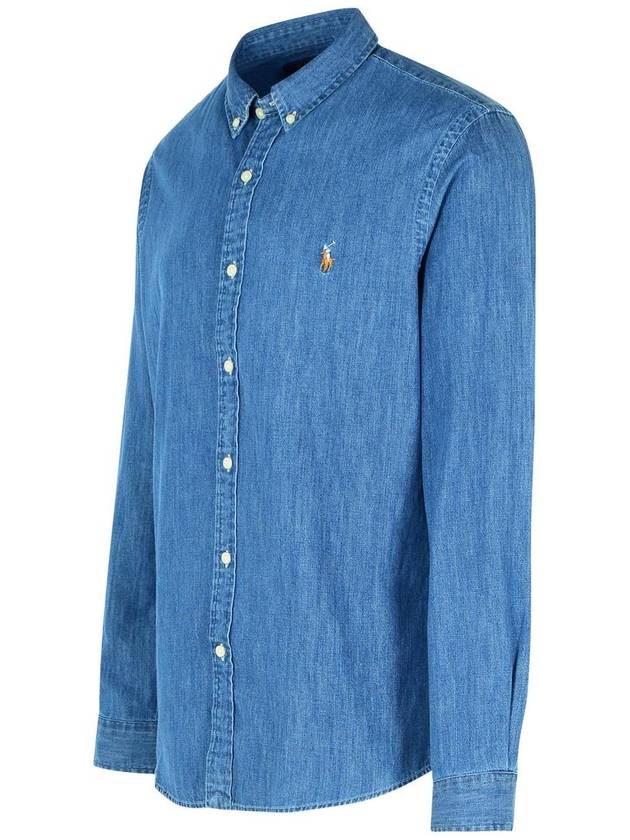 Pony Logo Denim Slim Fit Long Sleeve Shirt Blue - POLO RALPH LAUREN - BALAAN 3