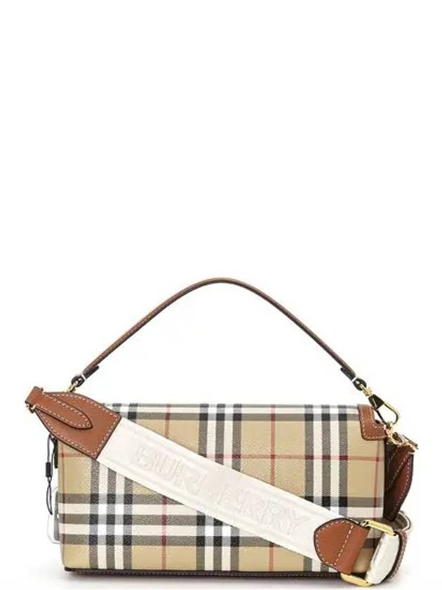 Women's Check Leather Top Handle Shoulder Bag Beige - BURBERRY - BALAAN 4