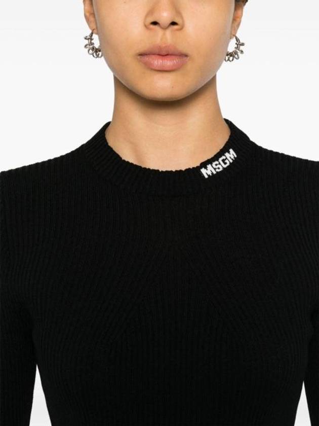 Stretch Ribbed Viscose Knit Top Black - MSGM - BALAAN 5