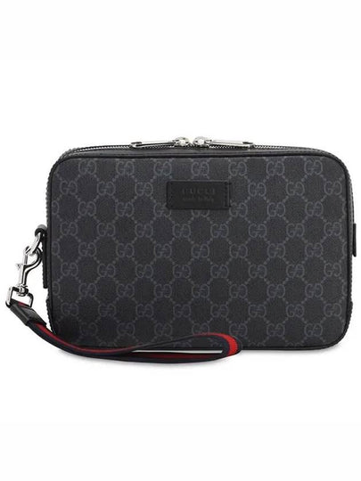 Men's GG Supreme Fabric Strap Clutch Bag Black Gray - GUCCI - BALAAN 2