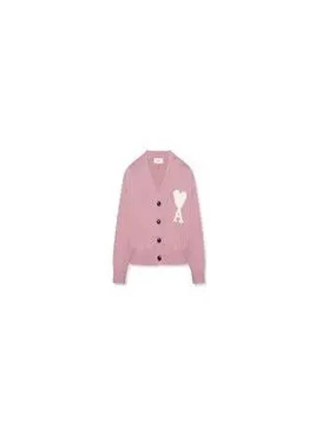 Big Heart Embroidered Logo Cardigan Pale Pink - AMI - BALAAN 6